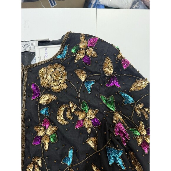 VTG Sequin Silk Dress Set Womens L Floral Blazer Cruise Holiday Formal Y2K NWT - Picture 12 of 16
